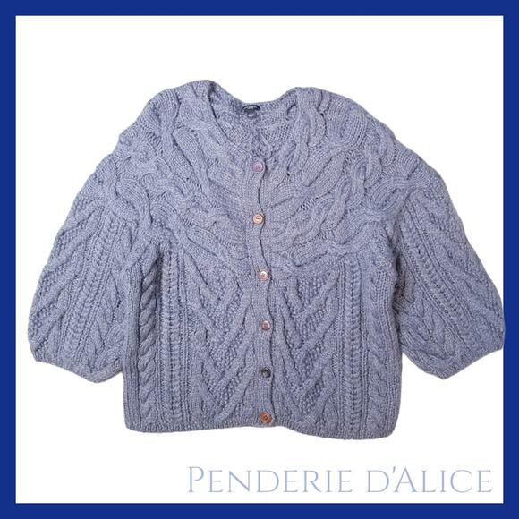 Ann Taylor alpaca wool cabled cardigan sweater size L gray taupe - Picture 1 of 6